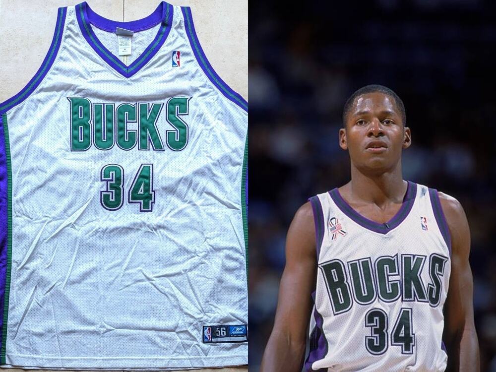 Ray ALLEN #34 Milwaukee Bucks REEBOK Authentic SEWN jersey 56 3x 4x NBA vtg